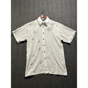 Sefeni Scorpion Embroidered Button Down Shirt White‎ Metal Buttons Men’s Medium